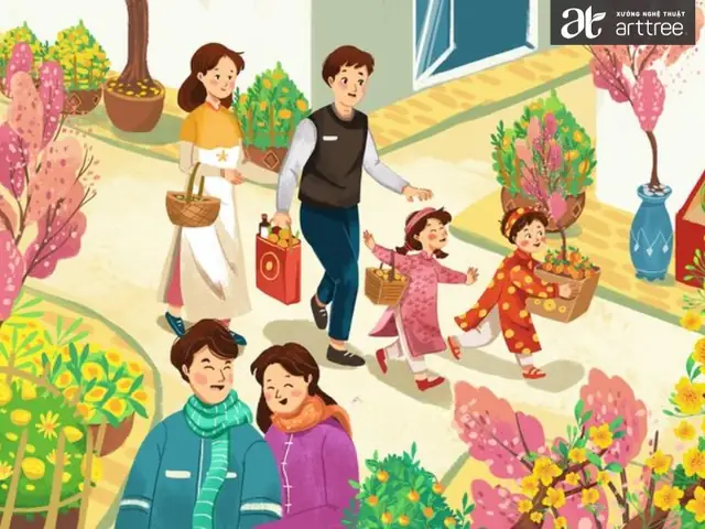 Cách Vẽ Chợ Tết Cách Vẽ Chợ Tết