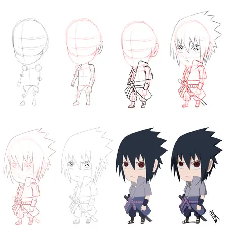 Cách Vẽ Sasuke Chibi