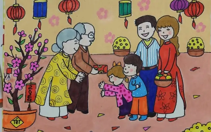 Cách Vẽ Tranh Tết