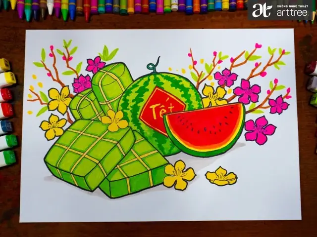 Cách Vẽ Bánh Chưng Bánh Tét