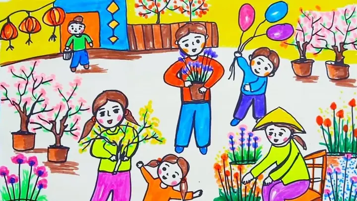 Cách Vẽ Phong Cảnh Ngày Tết