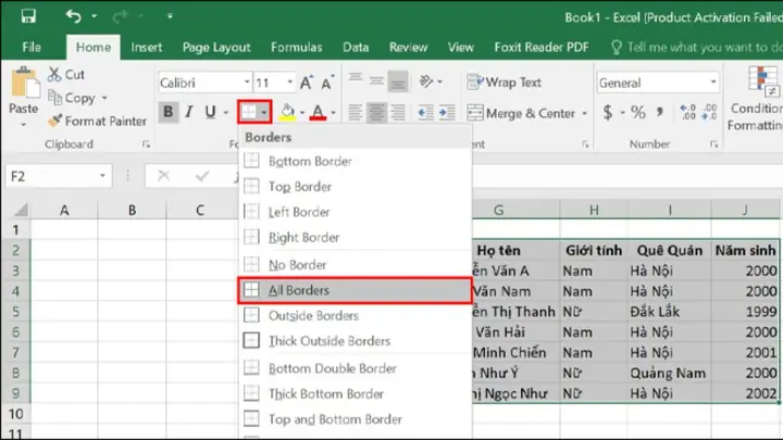 Cách Vẽ Viền Trong Excel
